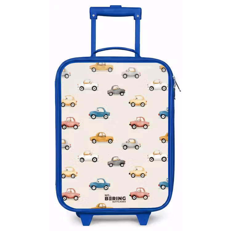Kleurrijke retro autootjes Kinderkoffer - Blauw klein -zz3dotto