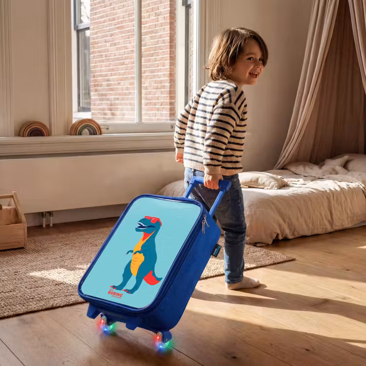 Coole T. rex met zonnebril Kinderkoffer - Blauw klein -sfeer1
