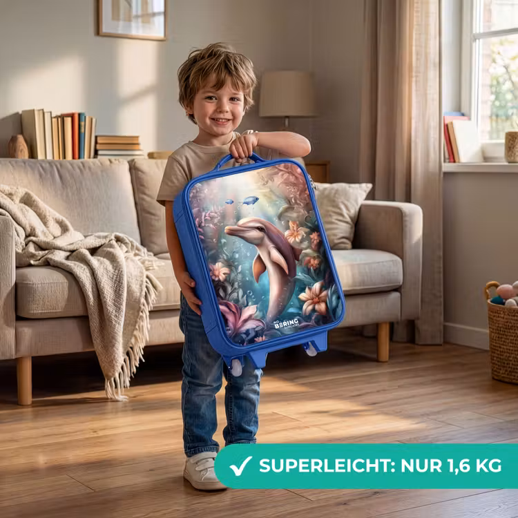 Dolfijn en vissen in onderwater bloemenwereld Kinderkoffer - Blauw klein -sfeer2_DE