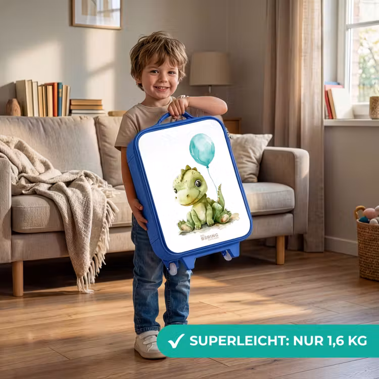 Dino met blauwe ballon Kinderkoffer - Blauw klein -sfeer2_DE