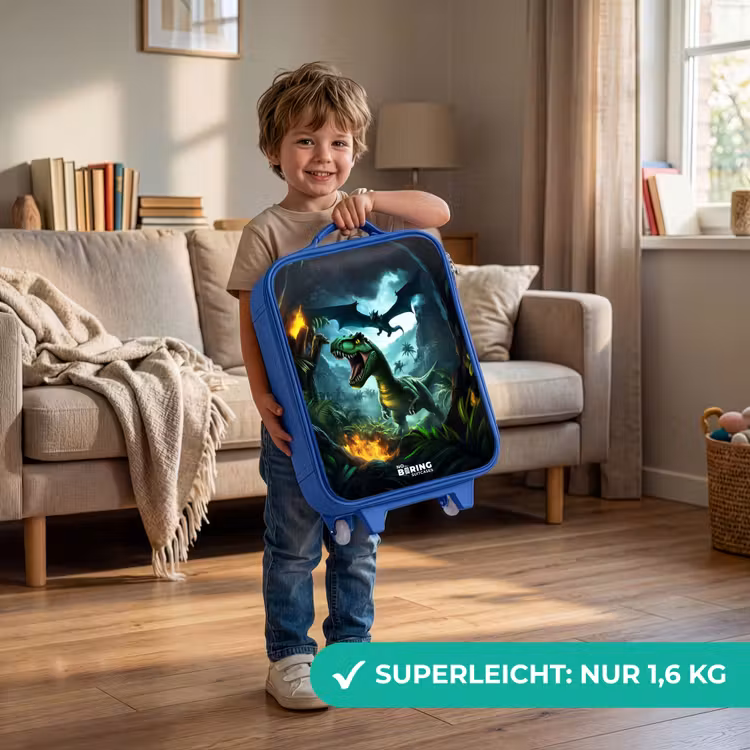 Dinosaurus en draak in vurige junglevallei Kinderkoffer - Blauw klein -sfeer2_DE