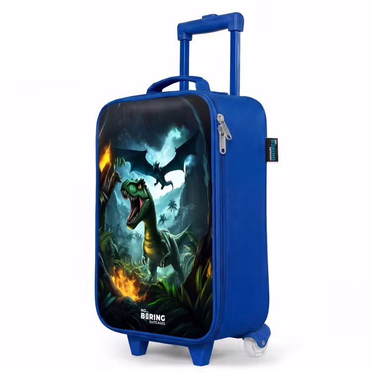 Dinosaurus en draak in vurige junglevallei Kinderkoffer - Blauw klein -productfoto_schuin