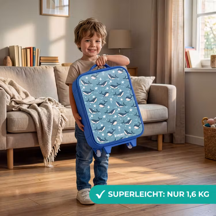 Donkerblauw walvissenpatroon met zeesterren Kinderkoffer - Blauw klein -sfeer2_DE