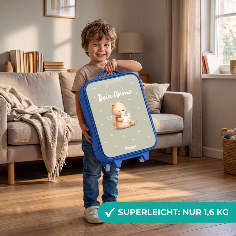Een bruine beer die een boek leest - Groen Kinderkoffer - Blauw klein -sfeer2_DE