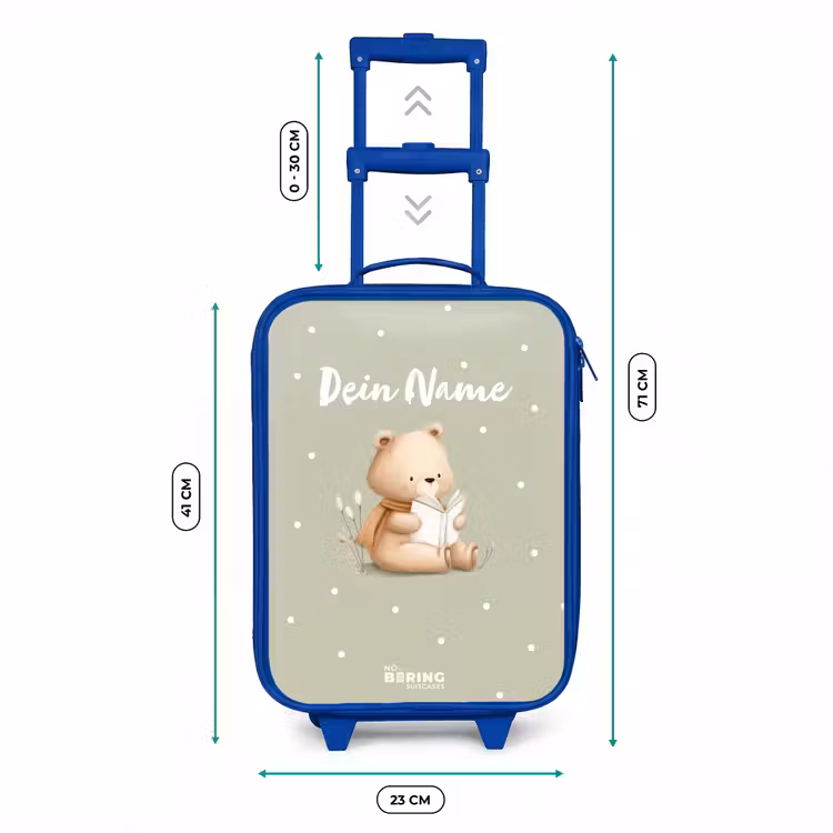 Een bruine beer die een boek leest - Groen Kinderkoffer - Blauw klein -productfoto_formaten