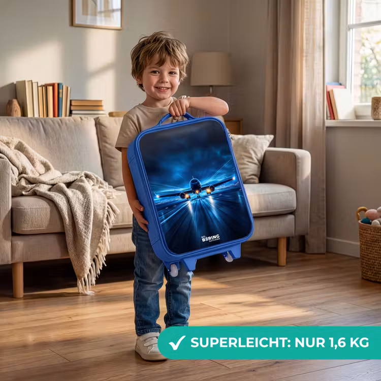Vliegtuig opstartend in futuristisch nachtlandschap Kinderkoffer - Blauw klein -sfeer2_DE