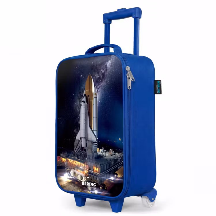 Spaceshuttle die kan opstijgen Kinderkoffer - Blauw klein -productfoto_schuin