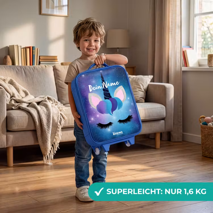 Eenhoorn op een sterrenhemel achtergrond Kinderkoffer - Blauw klein -sfeer2_DE