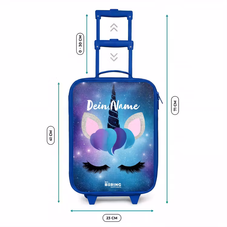 Eenhoorn op een sterrenhemel achtergrond Kinderkoffer - Blauw klein -productfoto_formaten