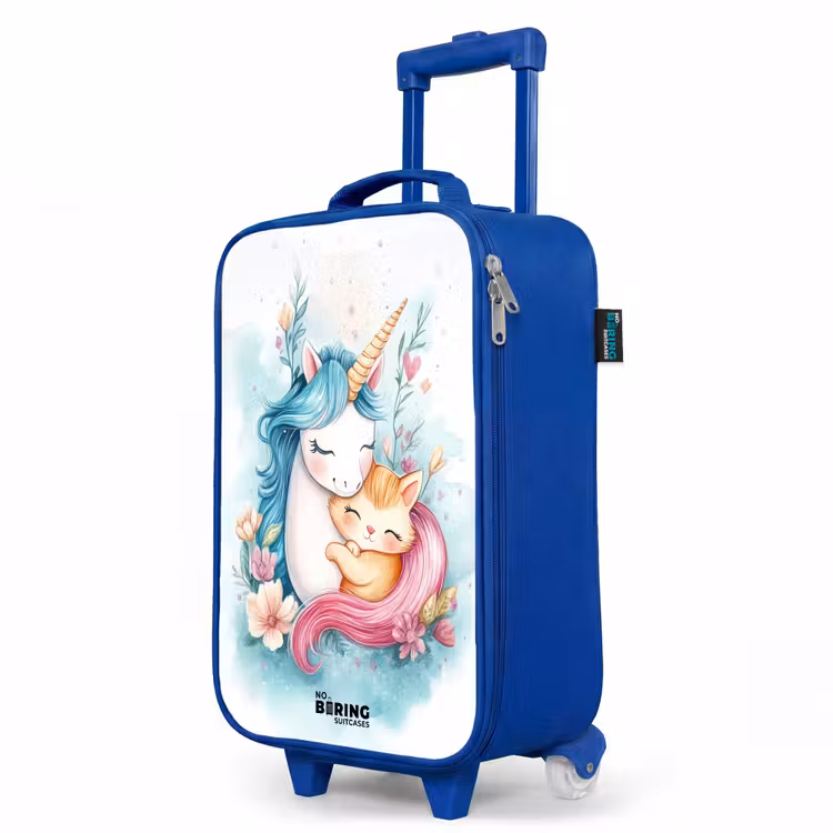 Eenhoorn met blauwe manen en oranje kitten Kinderkoffer - Blauw klein -productfoto_schuin
