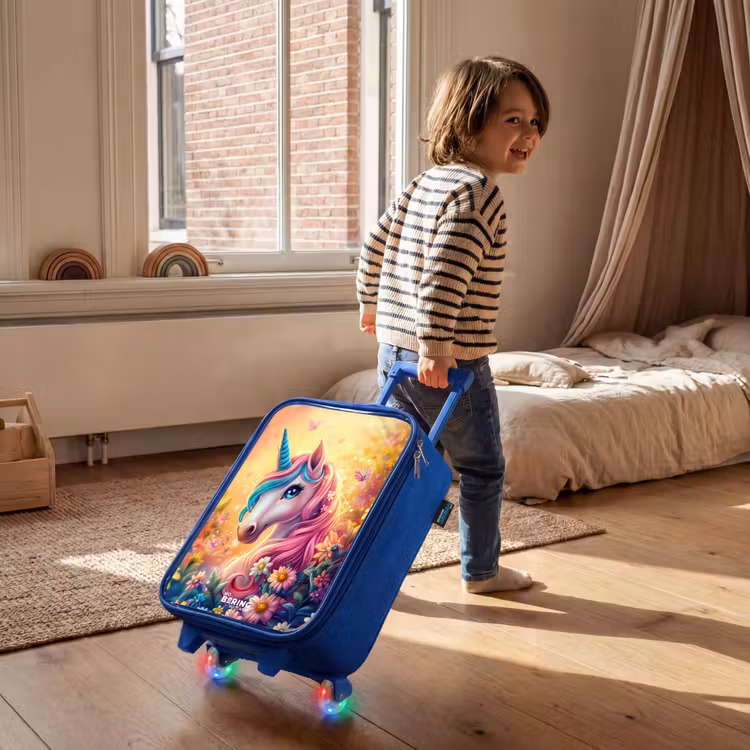 Eenhoorn met kleurrijke bloemen Kinderkoffer - Blauw klein -sfeer1