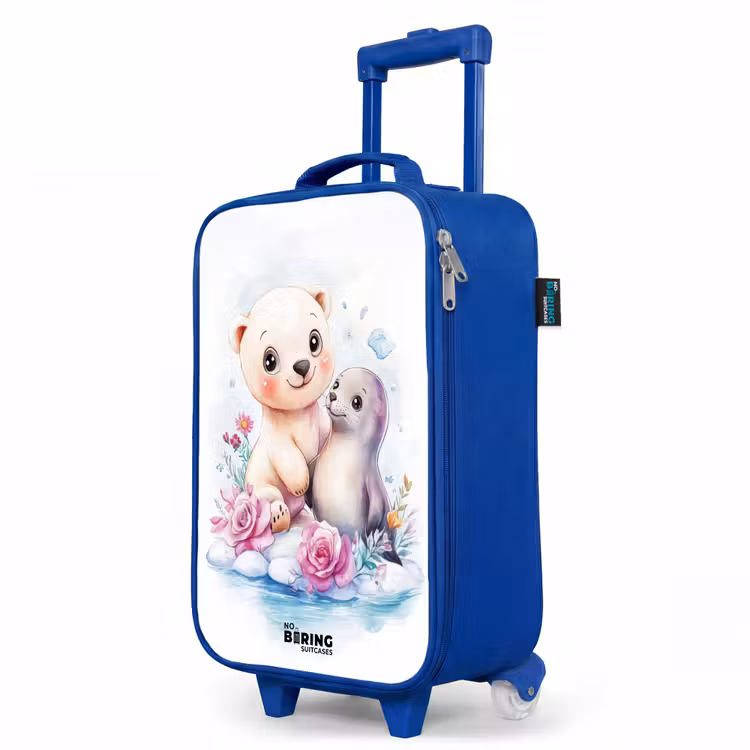 IJsbeer en zeehond op een ijsschots Kinderkoffer - Blauw klein -productfoto_schuin