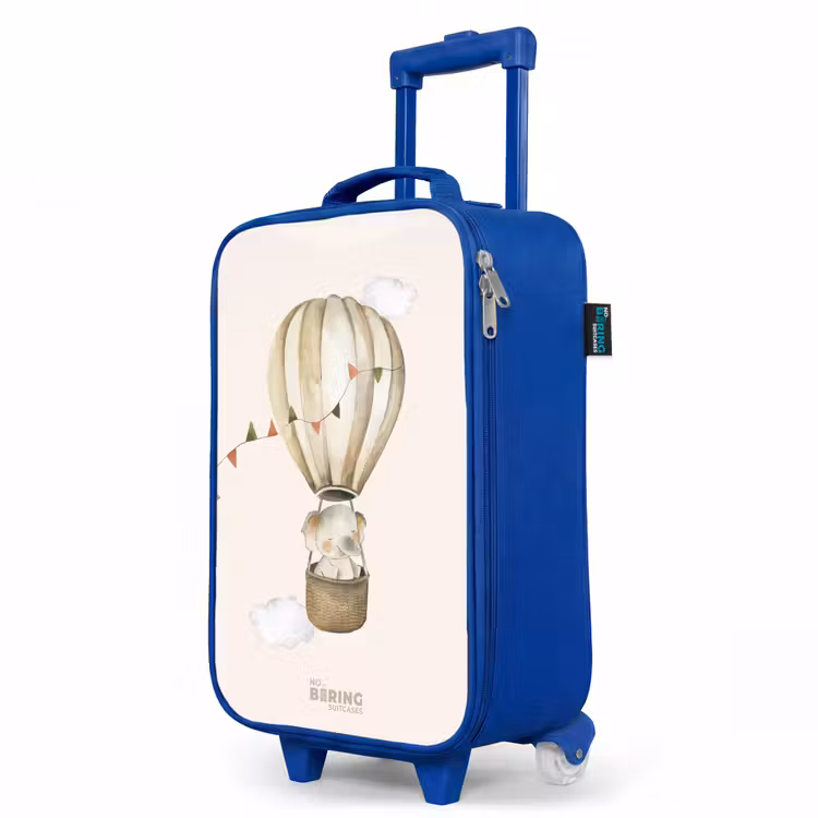 Olifant in een luchtballon Kinderkoffer - Blauw klein -productfoto_schuin