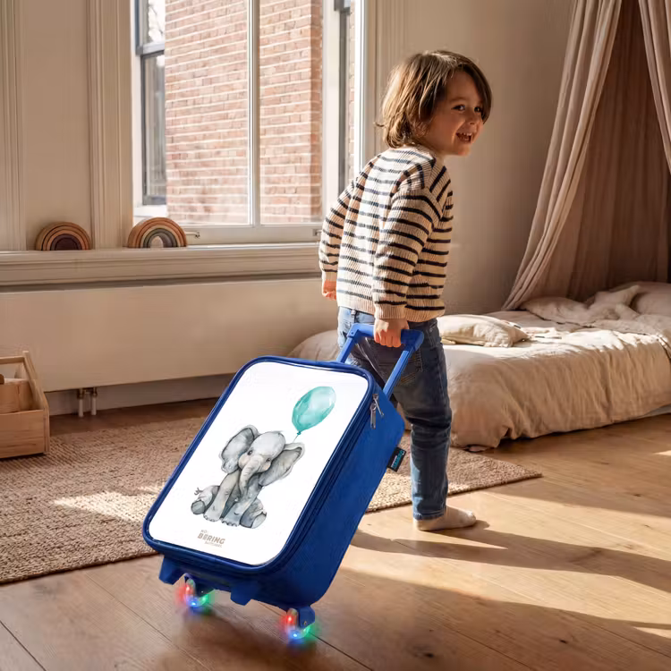 Olifant met blauwe ballon Kinderkoffer - Blauw klein -sfeer1