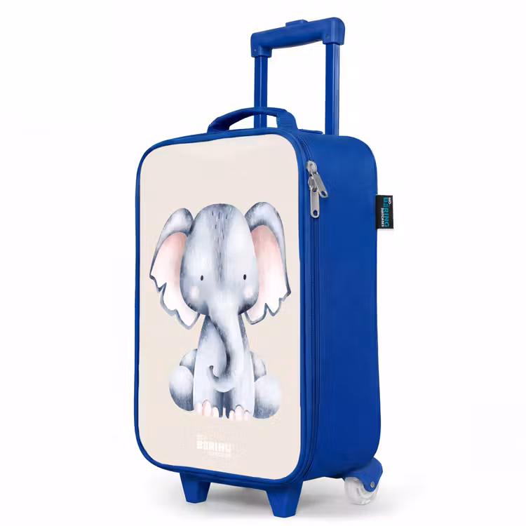 Olifant tekening tegen een beige achtergrond Kinderkoffer - Blauw klein -productfoto_schuin