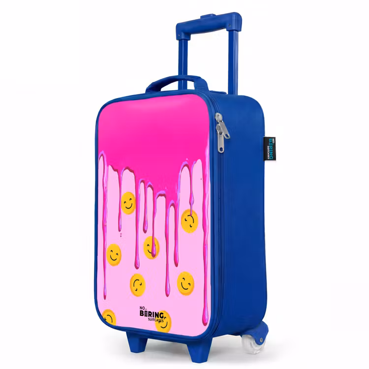Verf - Smiley - Roze Kinderkoffer - Blauw klein -productfoto_schuin