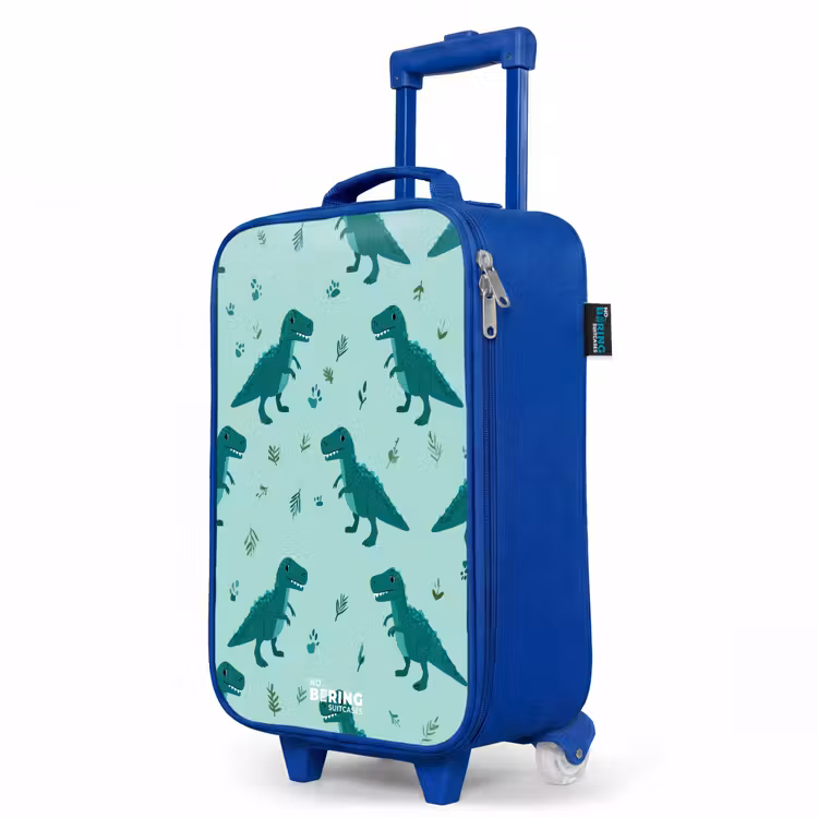 Vriendelijke T. rex tussen sporen Kinderkoffer - Blauw klein -productfoto_schuin