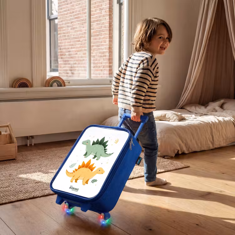Vrolijke stegosaurusvrienden Kinderkoffer - Blauw klein -sfeer1