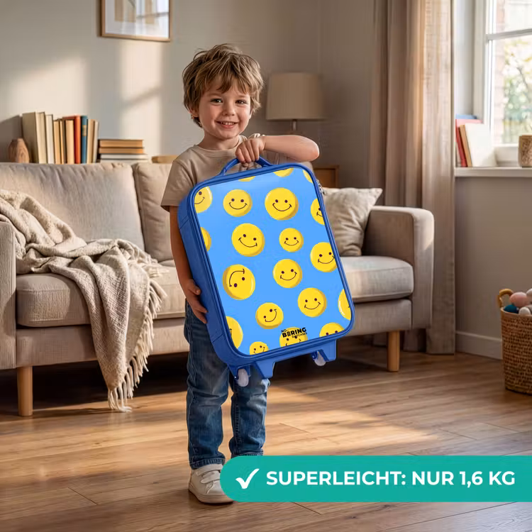 Vrolijke smileyregen Kinderkoffer - Blauw klein -sfeer2_DE
