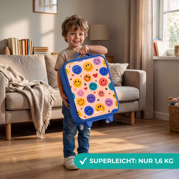 Vrolijk Smiley-patroon Kinderkoffer - Blauw klein -sfeer2_DE