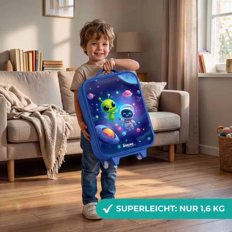 Vrolijke Ontmoeting in de Ruimte Kinderkoffer - Blauw klein -sfeer2_DE