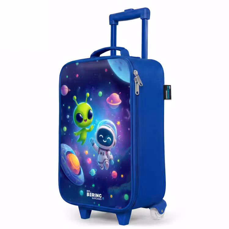 Vrolijke Ontmoeting in de Ruimte Kinderkoffer - Blauw klein -productfoto_schuin