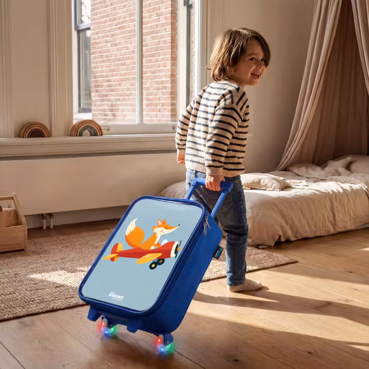 Vos - Vliegtuig -  Vliegen Kinderkoffer - Blauw klein -sfeer1