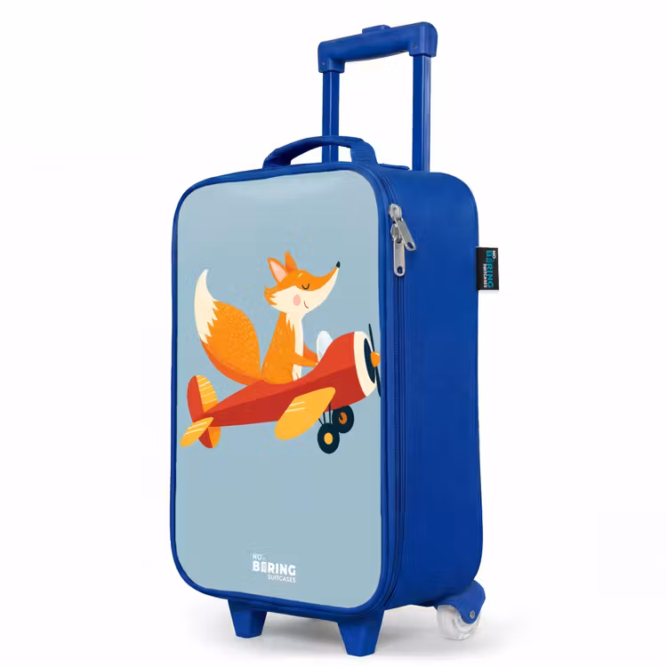 Vos - Vliegtuig -  Vliegen Kinderkoffer - Blauw klein -productfoto_schuin