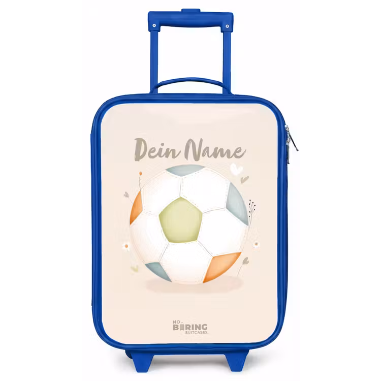 Voetbal in beige pastel kleuren Kinderkoffer - Blauw klein -zz3dotto