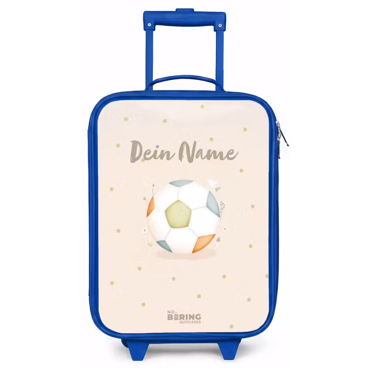 Voetbal in beige pastel kleuren Kinderkoffer - Blauw klein -zz3dotto