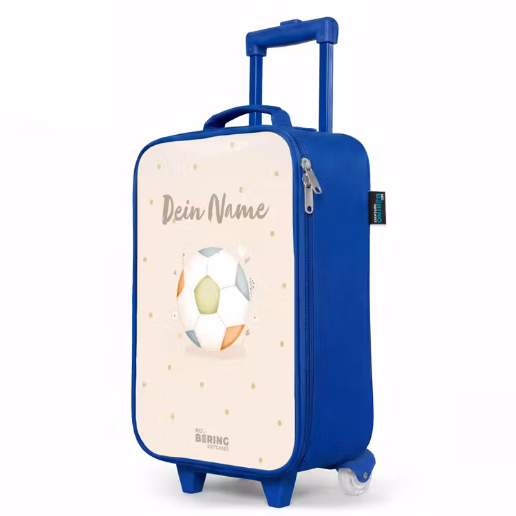 Voetbal in beige pastel kleuren Kinderkoffer - Blauw klein -productfoto_schuin