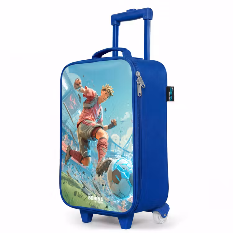Voetbal - Jongen - Stadion - Elektrisch Kinderkoffer - Blauw klein -productfoto_schuin