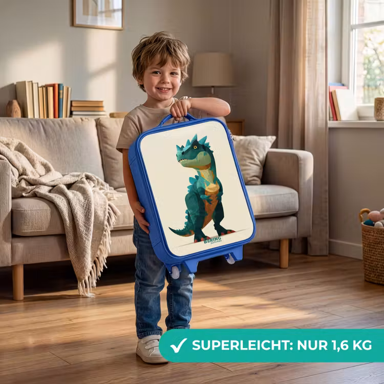 Gehoornde dino met scherpe blik Kinderkoffer - Blauw klein -sfeer2_DE