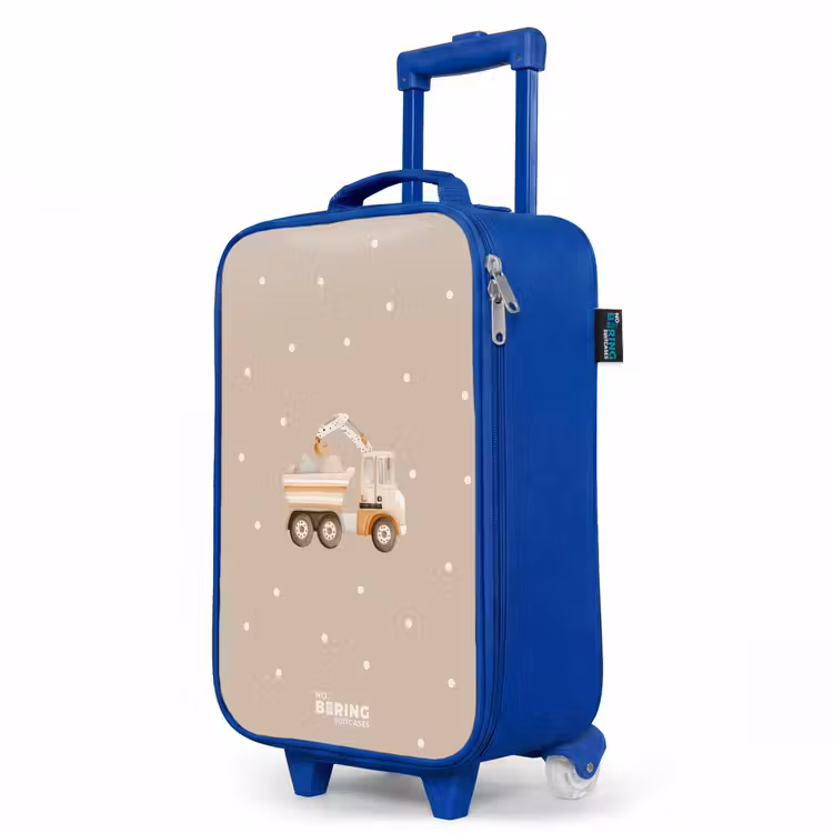 Gele kiepwagen met stenen en stippenpatroon Kinderkoffer - Blauw klein -productfoto_schuin
