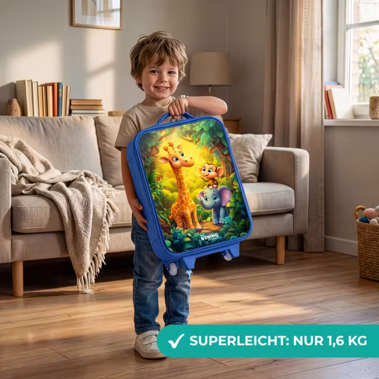 Giraf, olifant en aapje in het bos Kinderkoffer - Blauw klein -sfeer2_DE