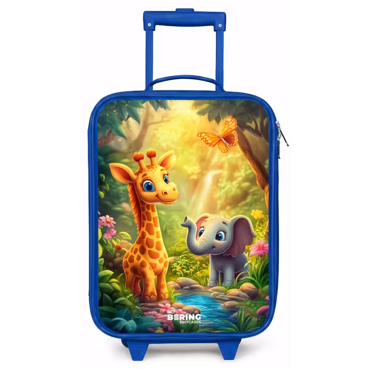 Giraf en olifant bij beekje in de Jungle Kinderkoffer - Blauw klein -zz3dotto