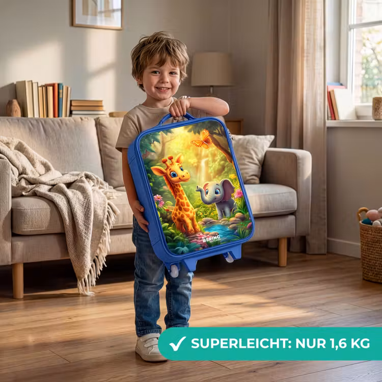 Giraf en olifant bij beekje in de Jungle Kinderkoffer - Blauw klein -sfeer2_DE