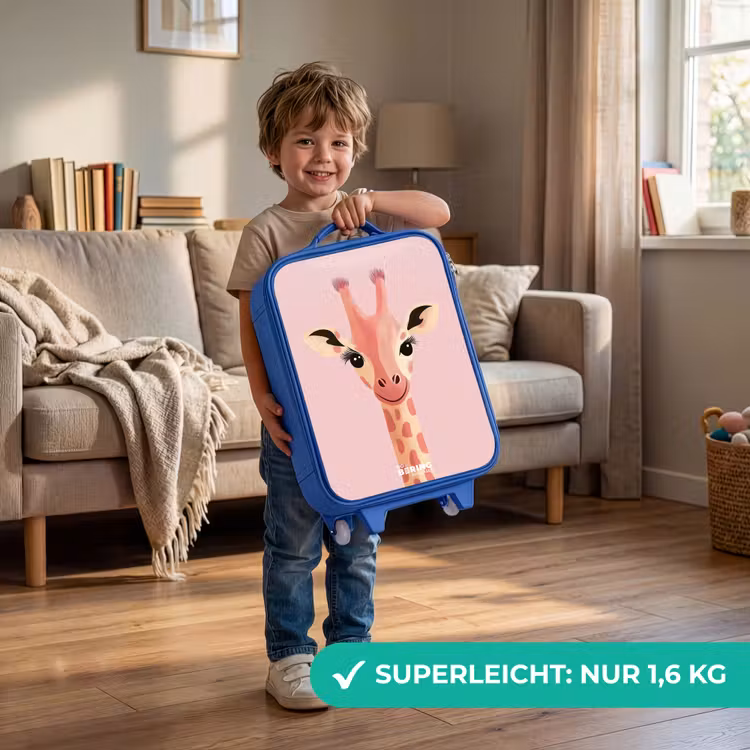 Giraffe - Wimpers - Minimalistisch - Roze Kinderkoffer - Blauw klein -sfeer2_DE