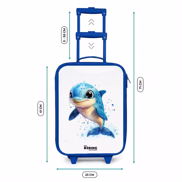 Blije dolfijn met waterdruppels op wit Kinderkoffer - Blauw klein -productfoto_formaten