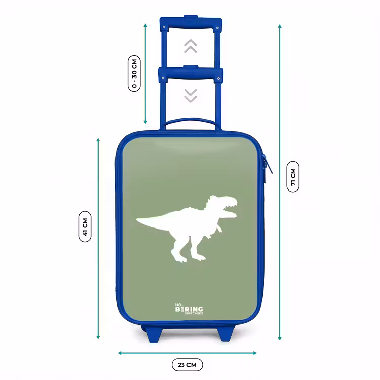 Groen met T-rex dino Kinderkoffer - Blauw klein -productfoto_formaten