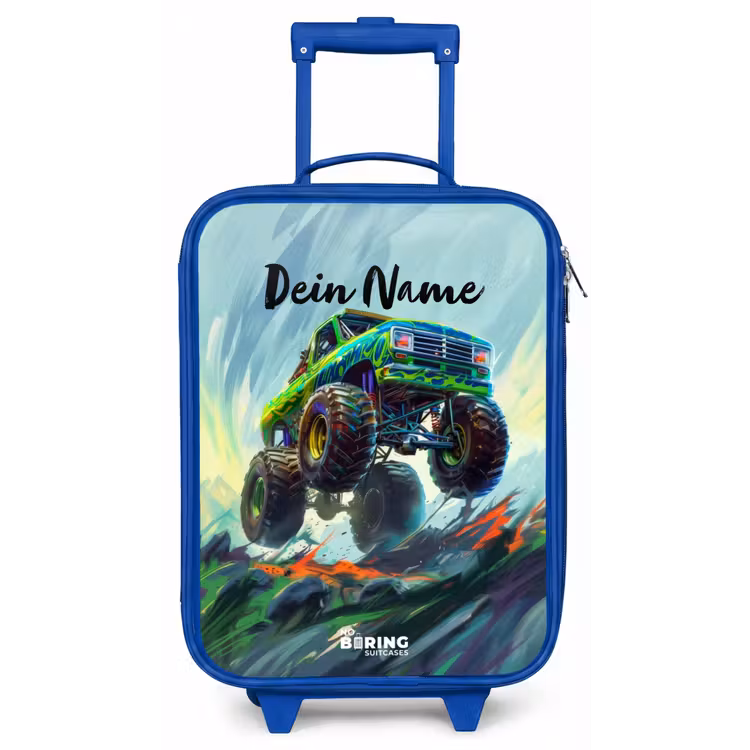 Groene Monstertruck met Penseelstreken Kinderkoffer - Blauw klein -zz3dotto
