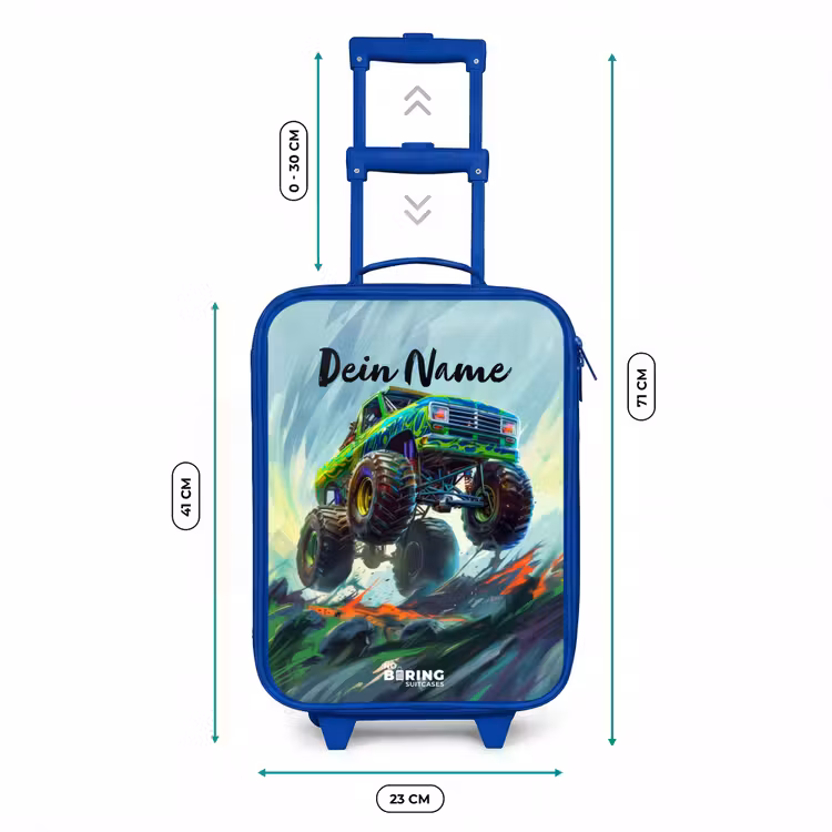 Groene Monstertruck met Penseelstreken Kinderkoffer - Blauw klein -productfoto_formaten