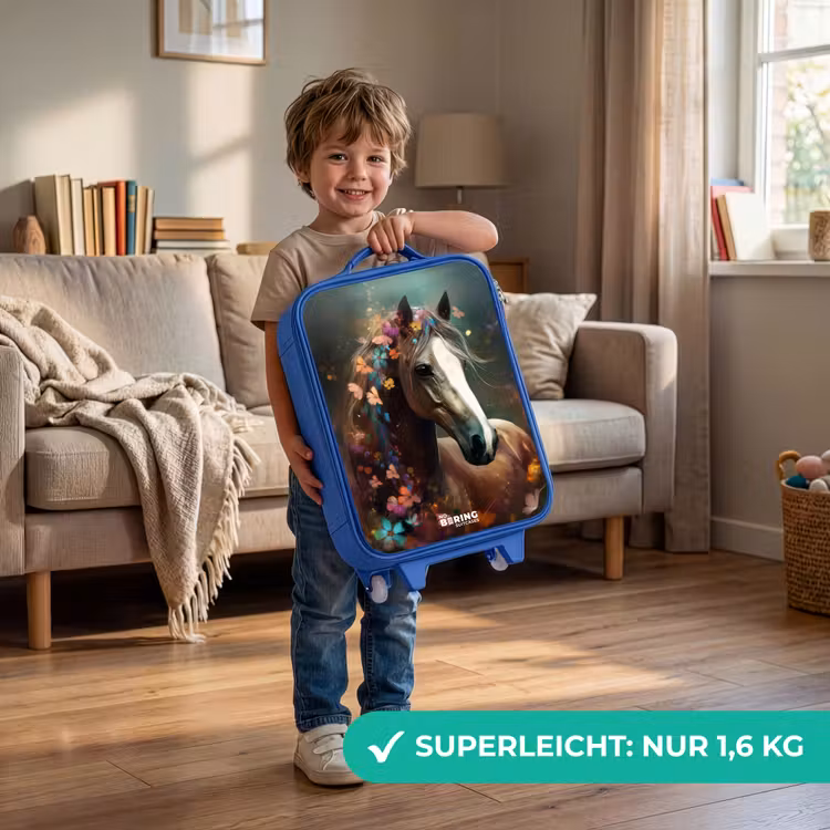 Lichtbruin paard tussen de bloemen Kinderkoffer - Blauw klein -sfeer2_DE
