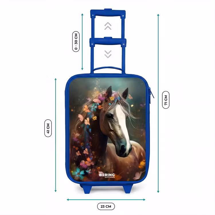 Lichtbruin paard tussen de bloemen Kinderkoffer - Blauw klein -productfoto_formaten