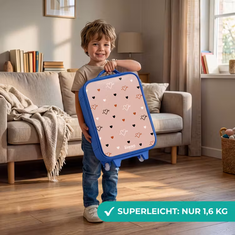 Hartjes met pijlen in zwart, wit en roze Kinderkoffer - Blauw klein -sfeer2_DE