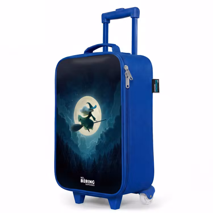 Heks in Maanlichtvlucht Kinderkoffer - Blauw klein -productfoto_schuin