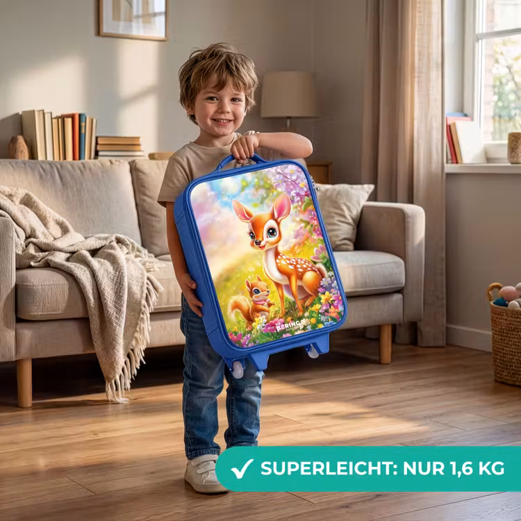 Hertje en eekhoorn in kleurrijk bloemenveld Kinderkoffer - Blauw klein -sfeer2_DE