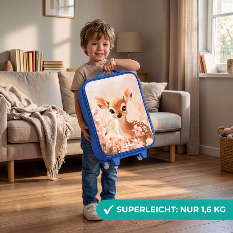 Hertje - Ogen - Stippen - Bloemen Kinderkoffer - Blauw klein -sfeer2_DE