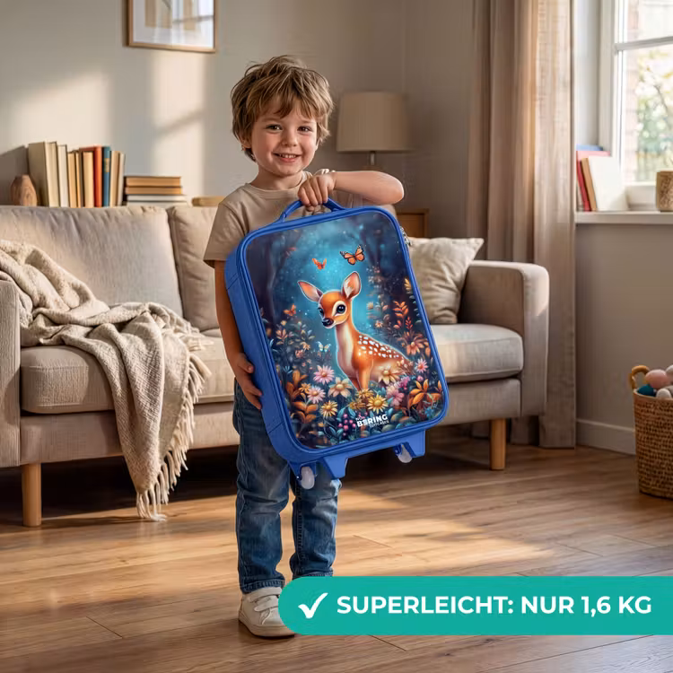 Hertje tussen bloemen in betoverend bos Kinderkoffer - Blauw klein -sfeer2_DE