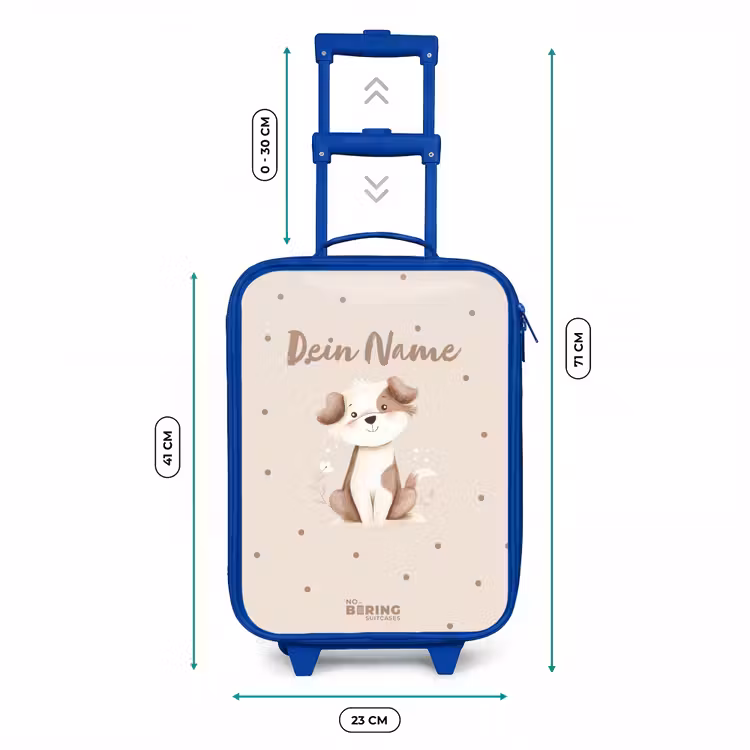 Honden pup omringd door bruine stippen Kinderkoffer - Blauw klein -productfoto_formaten